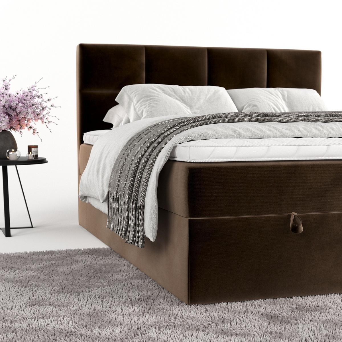 BOXBETT Velto 160/200 cm Braun im Kronos Stoff - Schwarz/Braun, Holz/Holzwerkstoff (160/200cm) - AltaBeds