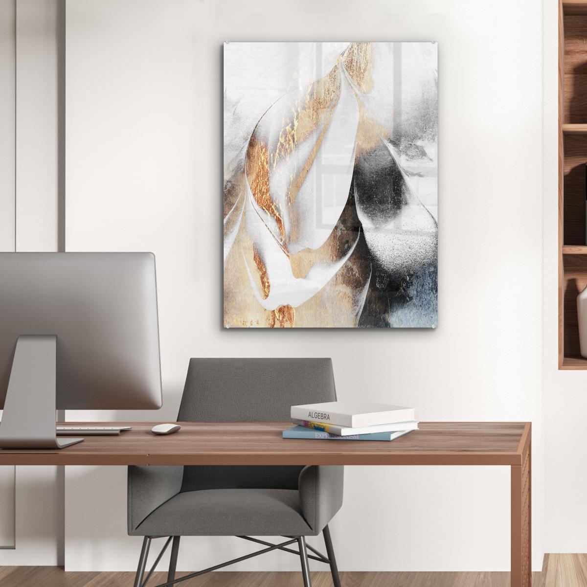ACRYLGLASBILD Luxus - Abstrakt - Gold - Weiß 60x80 cm - Goldfarben, Glas (60/80cm) - MuchoWow