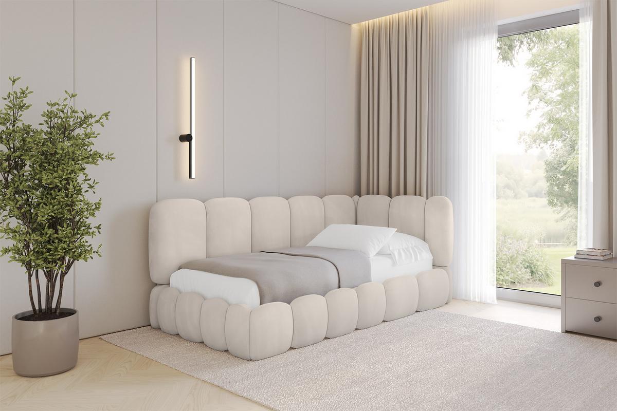 EINZELLBETT Jugendbett mit Bettkasten, Links - AVRY 80x200 Beige - Ecru, Holzwerkstoff/Textil (80/200cm) - ALTDECOR