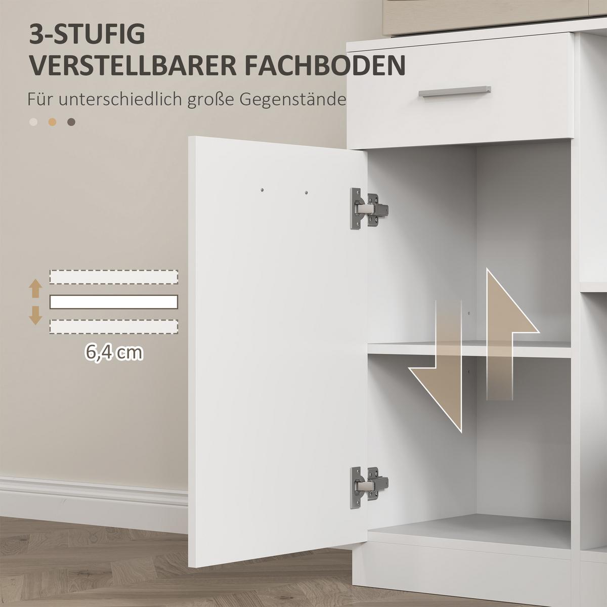 KÜCHENSCHRANK Hochschrank mit verstellbaren Regalen Schublade Weiß - Silberfarben/Weiß, Holzwerkstoff/Metall (35/180/80cm) - HOMCOM