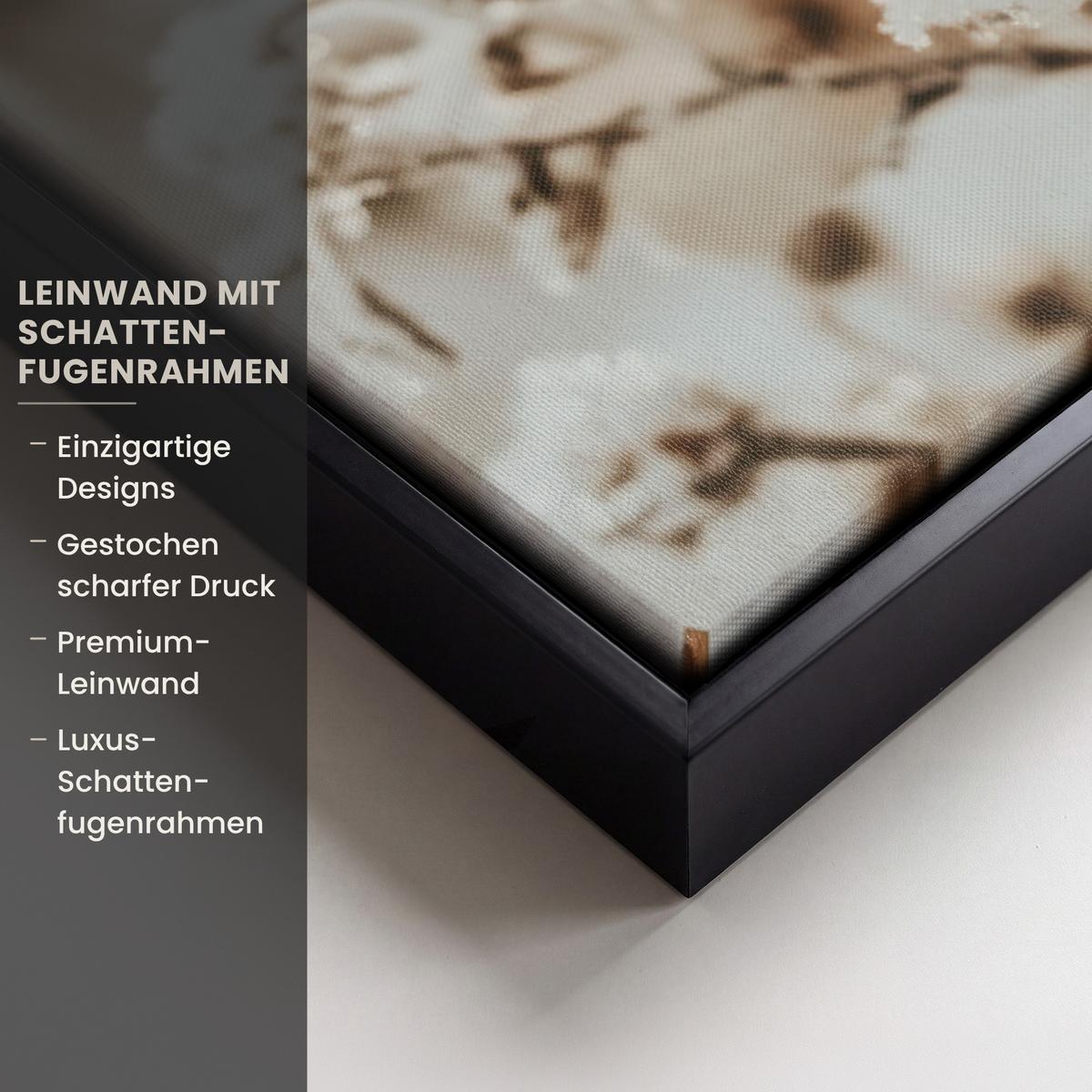 LEINWAND Bilder mit Rahmen - Blumen - Winter - Weiß - Schnee - Beige - 70x100 - Creme, Textil (70/100cm) - MuchoWow