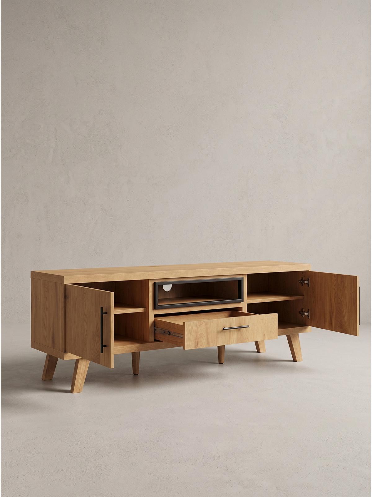 LOWBOARD BASSANO, MDF, in Eichenoptik, mit Ablagen, 150 x 40 x 51,8 cm - Hellbraun/Braun, Eichenholz/Holzwerkstoff (150/51.8/40cm) - KADIMA DESIGN