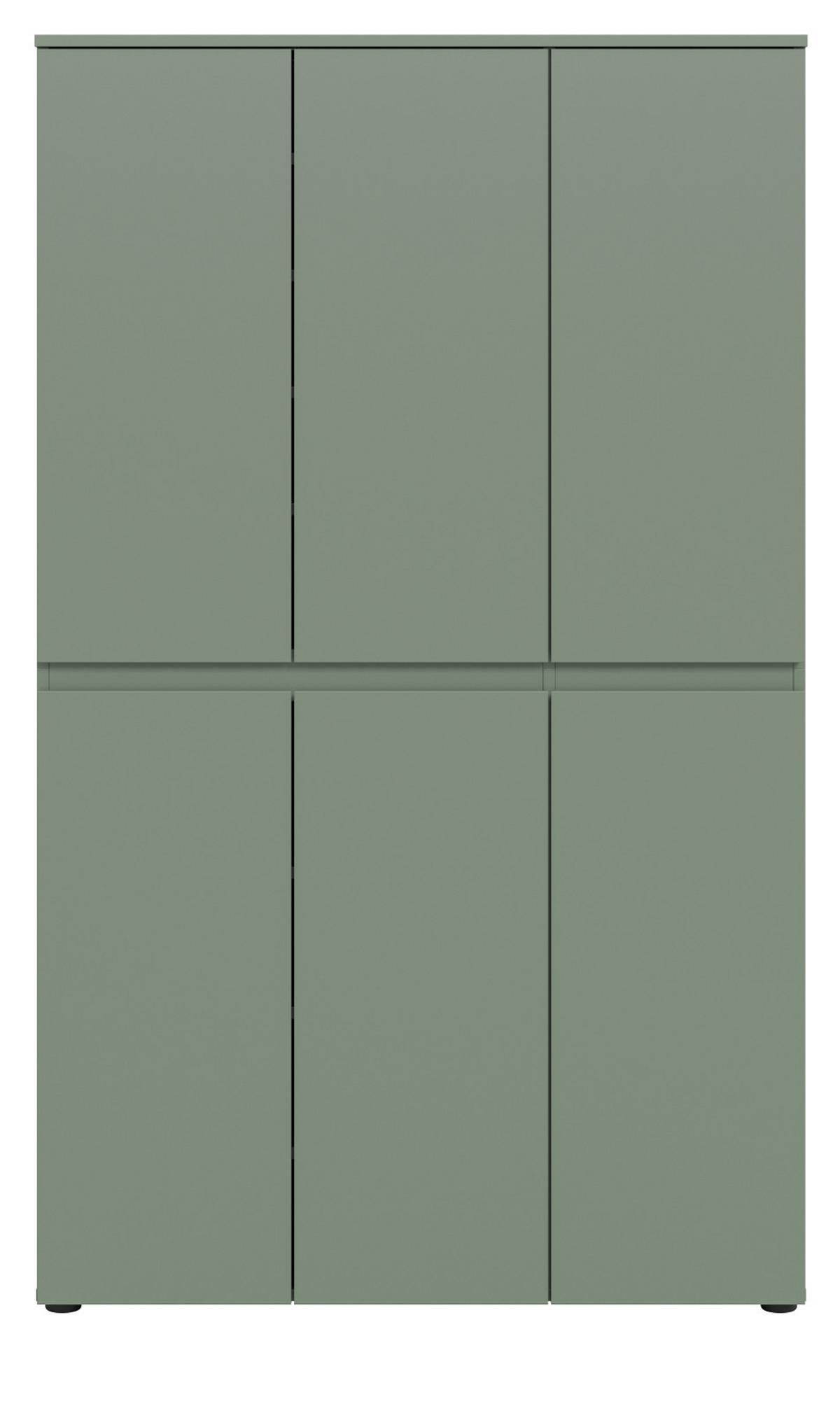 MEHRZWECKSCHRANK grün 105 x 175 cm, Stauraumschrank 6-türig mit 18 Fächern - Schwarz/Grün, Holzwerkstoff/Kunststoff (105/175/37cm) - Inn.Furn