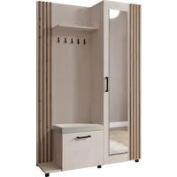 GARDEROBE Linaro mit Spiegel, Sitzbank in Lamellen-Optik 137/207/42 cm, Links - Kaschmir/Schwarz, Holzwerkstoff (137/207/42cm) - WFL GROUP