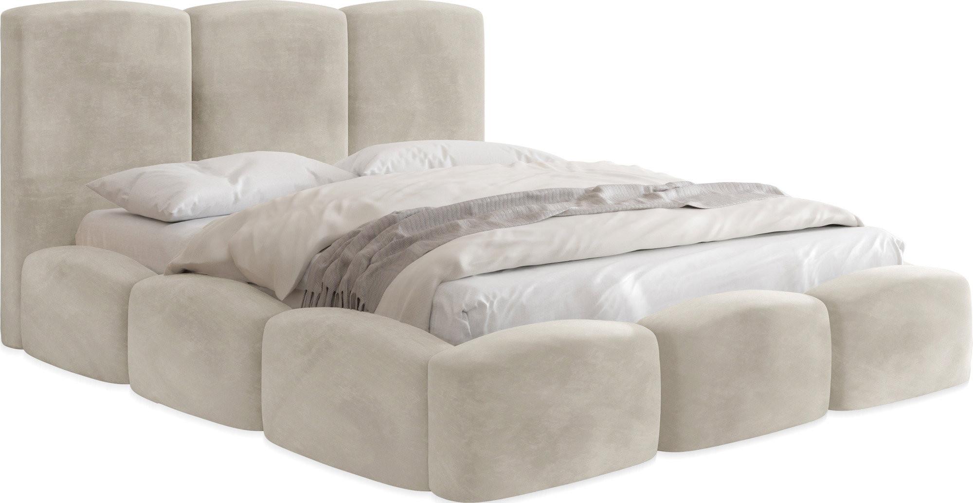 POLSTERBETT Harmony mit Bettkasten, Creme Samt Velours 160x200 cm - Beige/Birkefarben, Holzwerkstoff/Kunststoff (160/200cm) - WFL GROUP