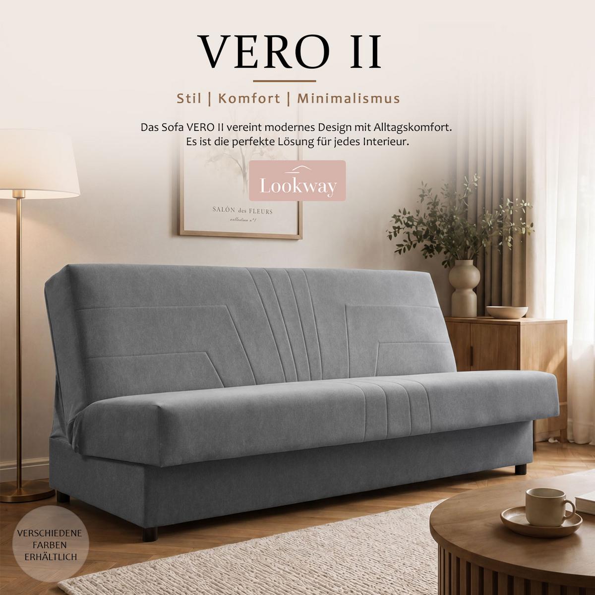 SCHLAFSOFA VERO II mit Schlaffunktion Castel 91 - Grau, Textil (191/88/90cm) - Lookway