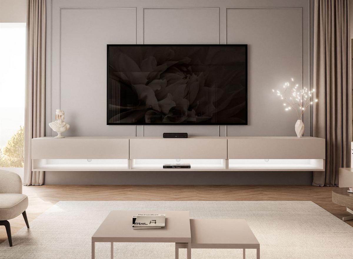 HÄNGESCHRANK TV-Möbel CALANTE 270 cm mit LED-Beleuchtung - Kaschmir, Holzwerkstoff (270/30/35cm) - Lookway