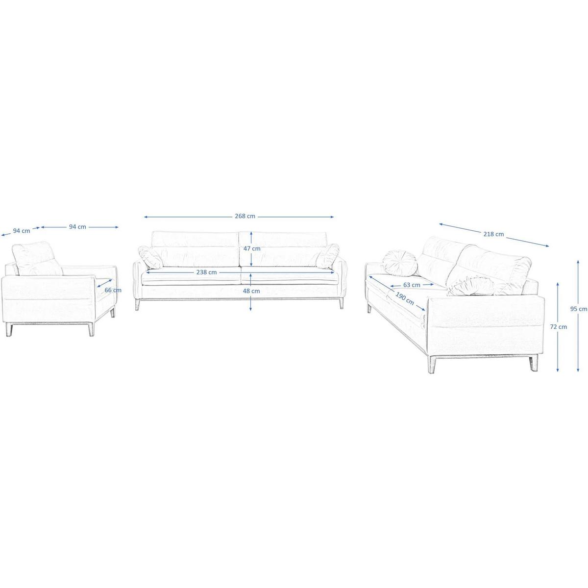 SITZGARNITUR Belweder, zwei Sofas+Sessel, Beige, Bouclé - Wengefarben/Champagner, Holz/Textil (268/95/94cm) - Beautysofa