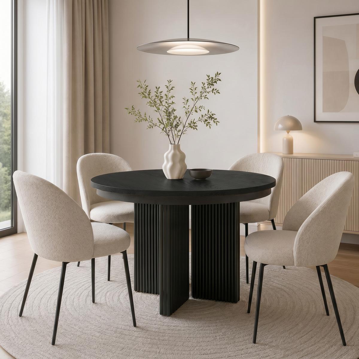 ESSTISCH Prestige runder Design-Tisch, ausziehbar Ø 100–180 cm, Schwarz+Schwarz - Schwarz, Metall (100/100/77cm) - Beautysofa