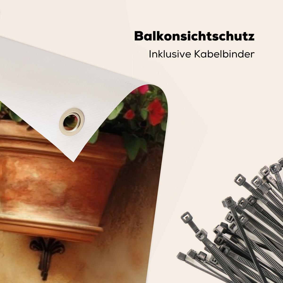 BALKON-SICHTSCHUTZ Blumentöpfe - Wand - Vintage Deko XXL 500x120 cm - Terracotta, Kunststoff (500/120cm) - MuchoWow
