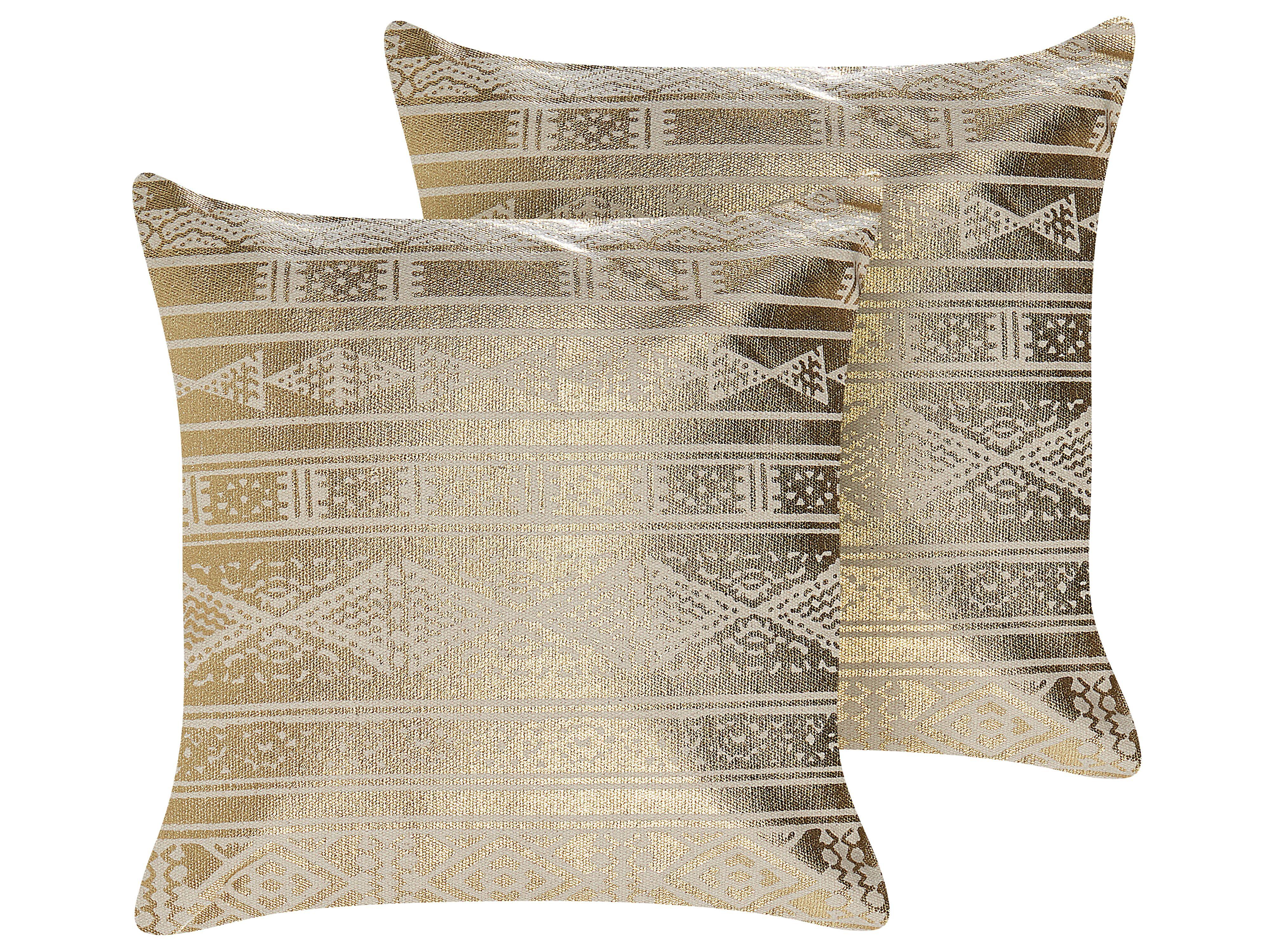 DEKOKISSEN 2er-Set Gold 50/50 cm Oujda - Goldfarben, Naturmaterialien/Textil (50/50cm) - Beliani