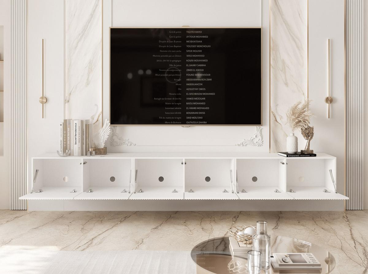 TV-HÄNGESCHRANK ANGEL 300 cm, geriffelte Front, LED-Beleuchtung, Weiß - Weiß, Holzwerkstoff (300/36/40cm) - Idohome