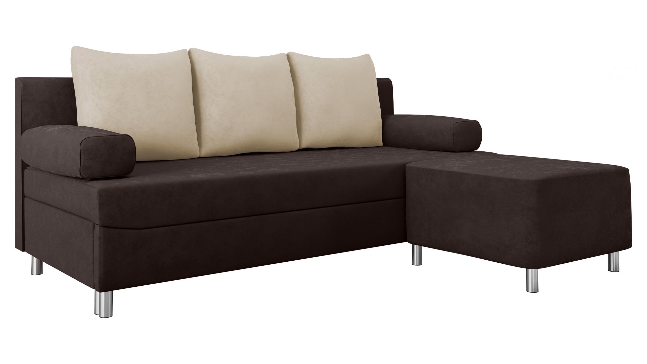 SCHLAFSOFA Dover mit Polsterhocker - Chromfarben/Braun, Holz/Kunststoff (192/86/80cm) - MIRJAN24