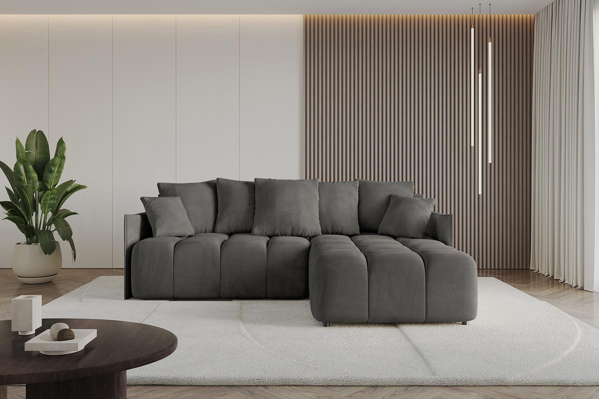 ECKSOFA Ottomane rechts LONLI-L 251x189x68 Anthrazit Velours - Anthrazit, Holzwerkstoff/Kunststoff (189/251cm) - ALTDECOR