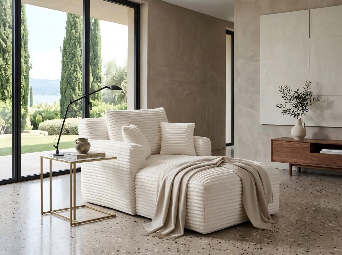 RELAXSESSEL aus Cord Modulare Chaiselongue & ohne Montage - Creme, Textil (32.99/127/32.99cm) - Urban Meuble