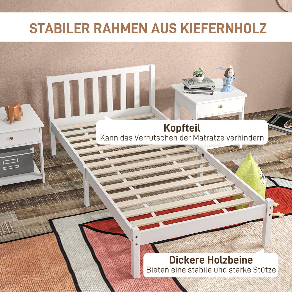 BETTRAHMEN mit Kopfteil für Schlafzimmer 208/96/70 cm - Weiß, Holz - HOMCOM
