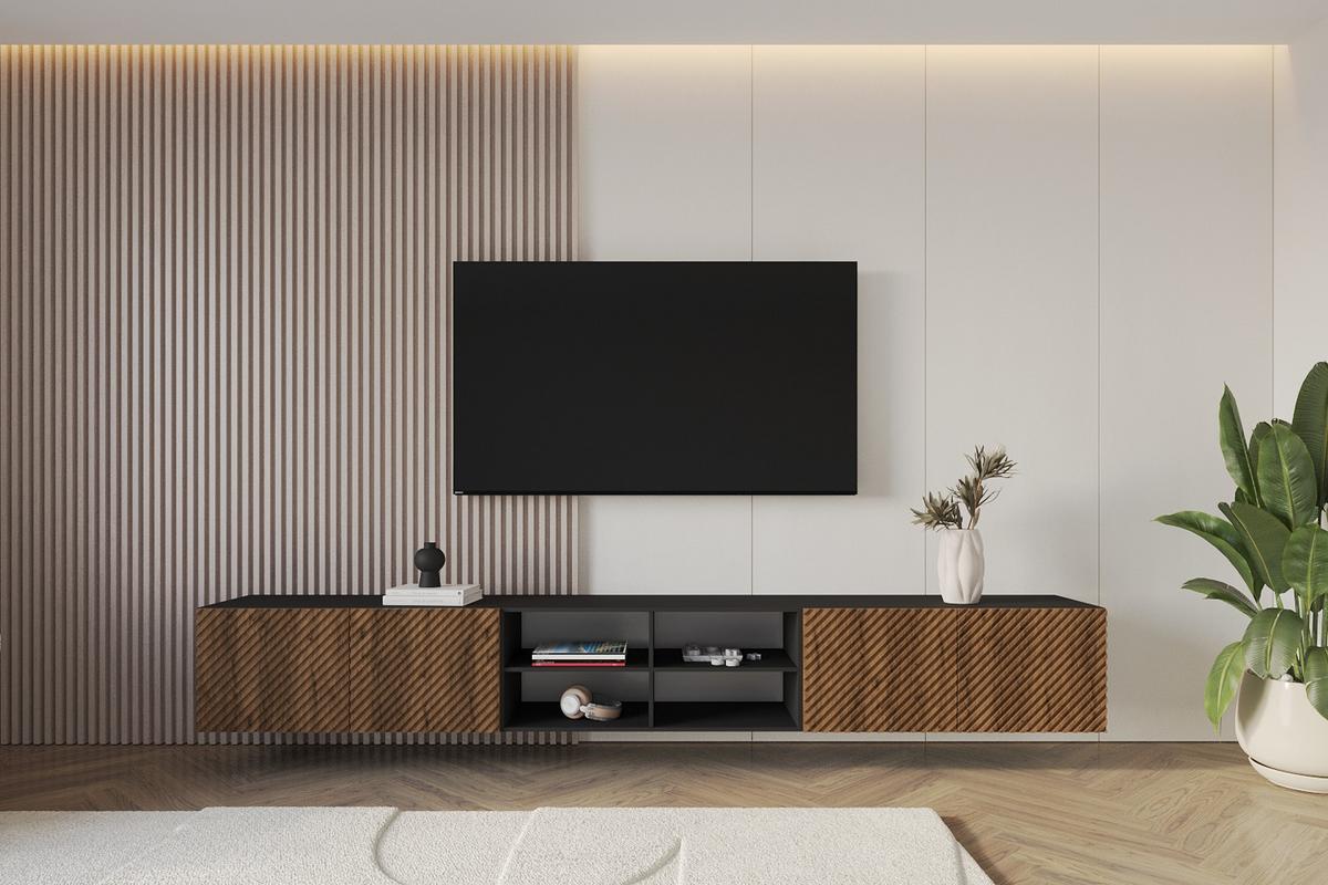 LOWBOARD ZENO-W 3x100x40x40 cm - Schwarz / Katania - Eiche Wotan, Holzwerkstoff (300/40/40cm) - ALTDECOR