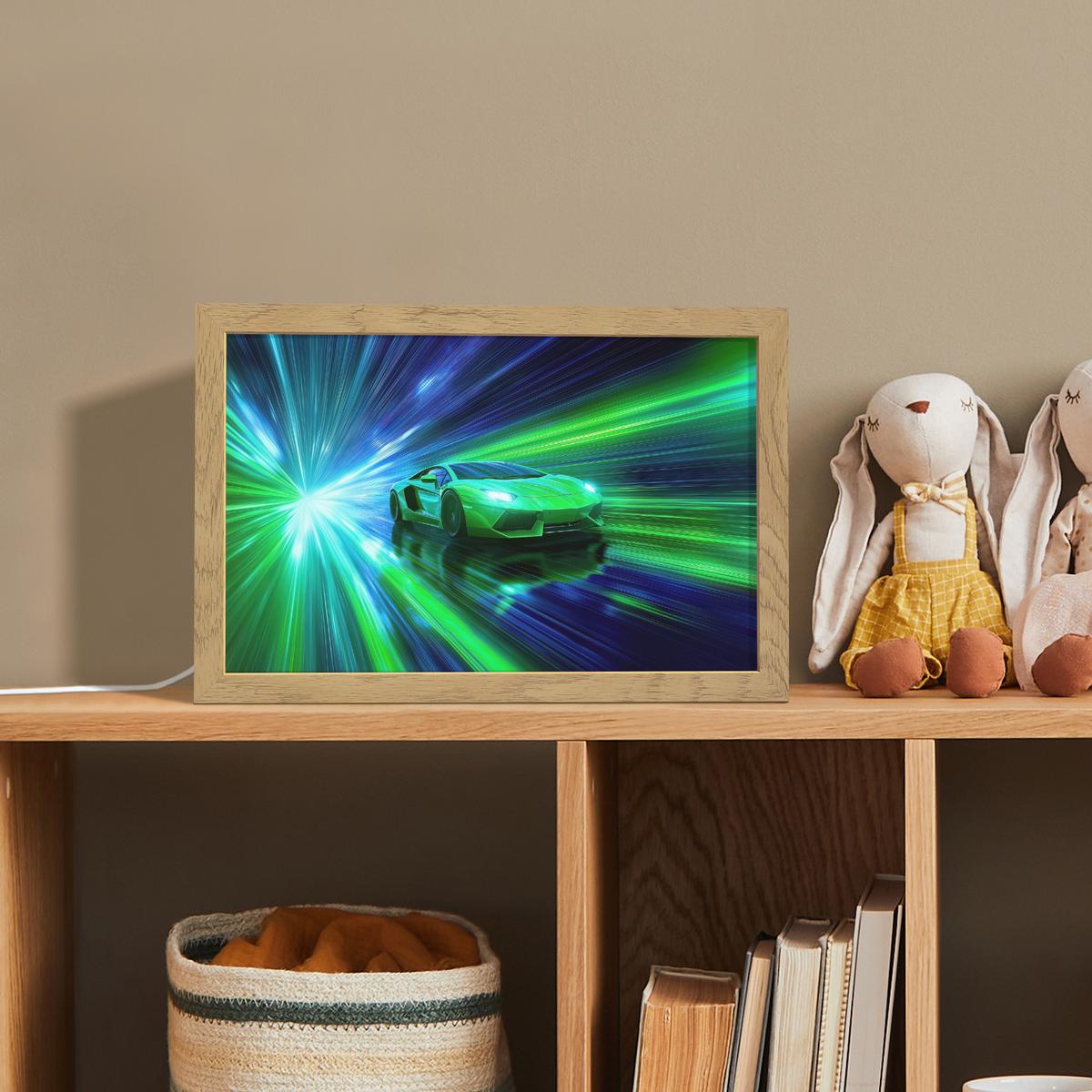 NACHTTISCHLAMPE Geschwindigkeit - Leicht - Sportwagen - Grün 30x20 cm - Grün, Holzwerkstoff (8/30/20cm) - OnlyWow
