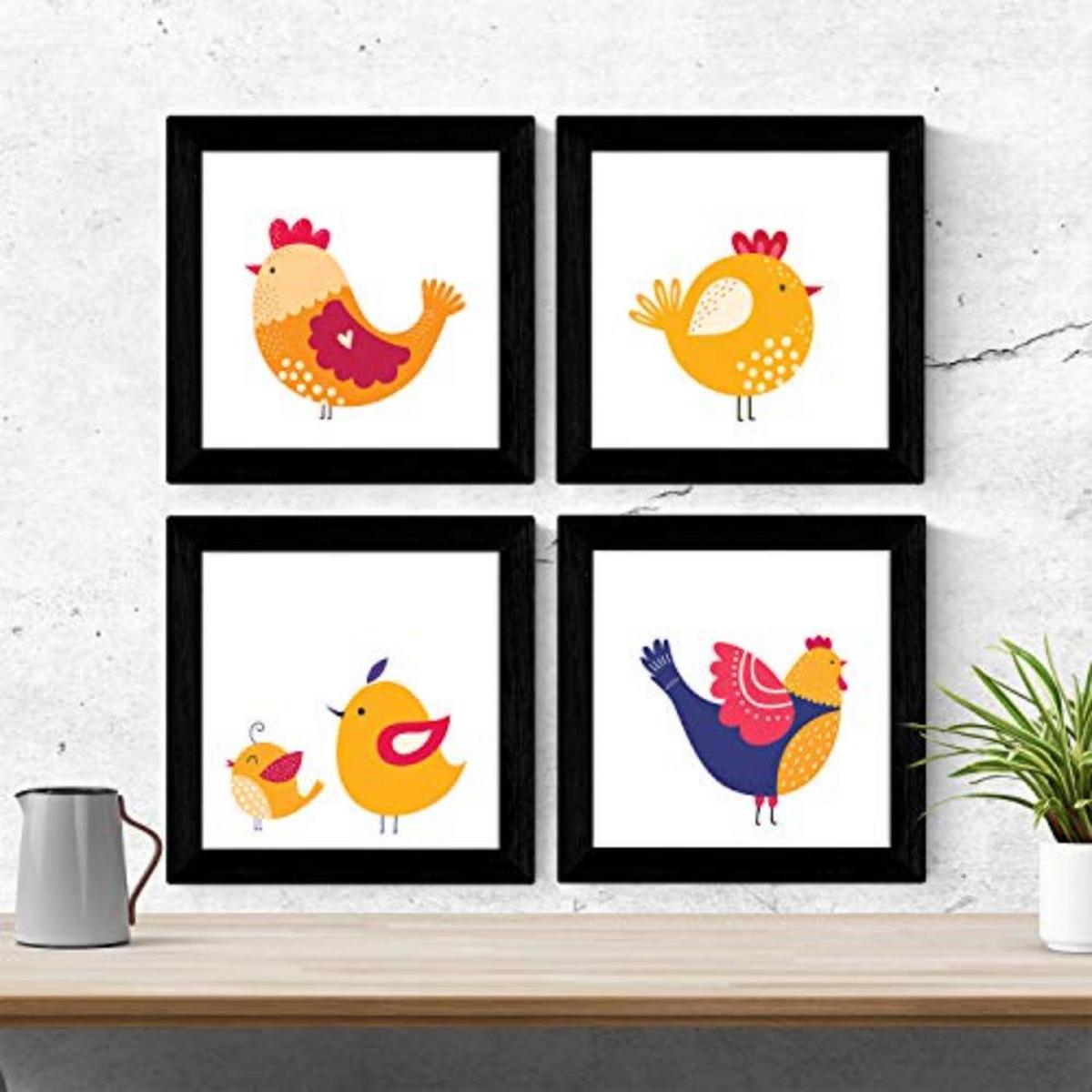 POSTER Set mit 4 Hühnern in Nordic Scandinavian Stil 25x25 cm Rahmenlos - Klar, Papier (25/3cm) - Nacnic