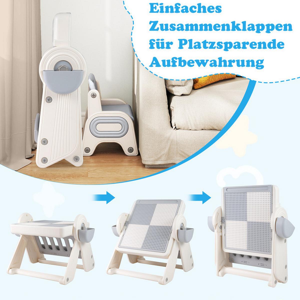 KINDERTISCH mit stuhl grau(2-tlg) - Grau, Kunststoff (82/58/67cm) - COSTWAY