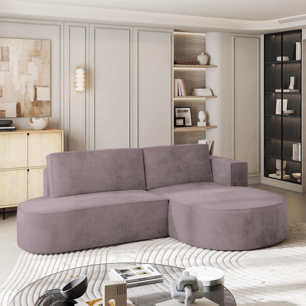 ECKSOFA CORTIO M R-S Lila Velours-Stoff mit Schlaffunktion - Lila/Grau, Holz/Kunststoff (265/174cm) - MASSENO