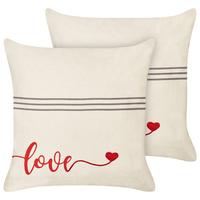 DEKOKISSEN 2er-Set Beige 45/45 cm Plumeria - Beige/Rot, Naturmaterialien (45/45cm) - Beliani