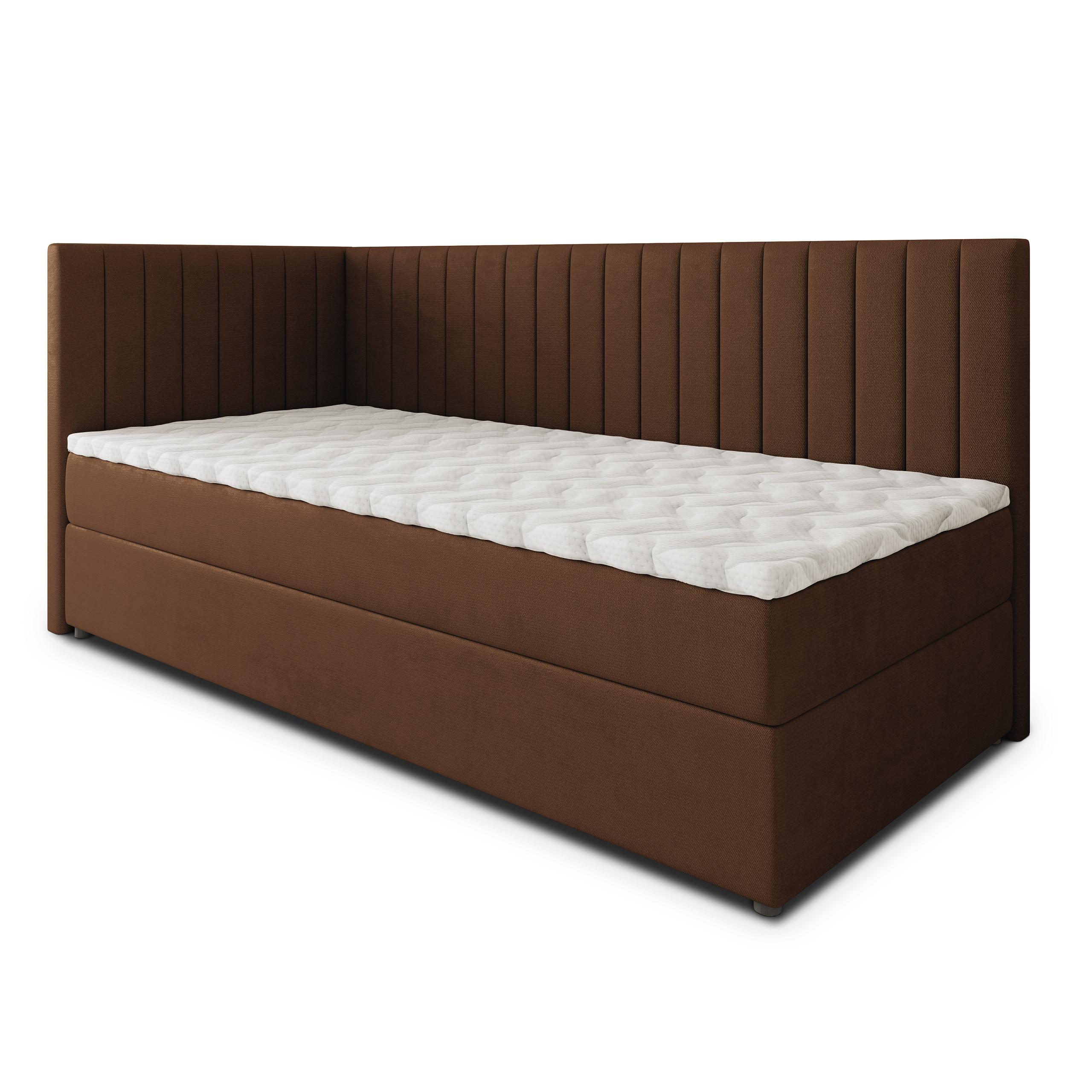 BOXBETT ARIS 80x200 cm mit Matratze und Topper, H2+H3 - Braun - Braun, Holz (80/200cm) - MASSENO