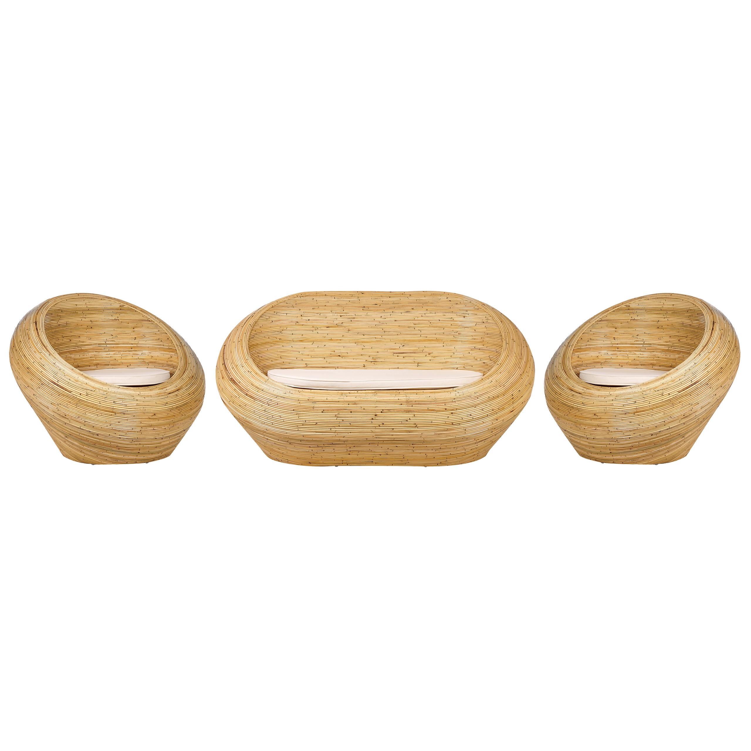 LOUNGE SET 3-teiling Rattan Natürlich Maiori - Beige/Naturfarben, Naturmaterialien (110/110/180cm) - Beliani