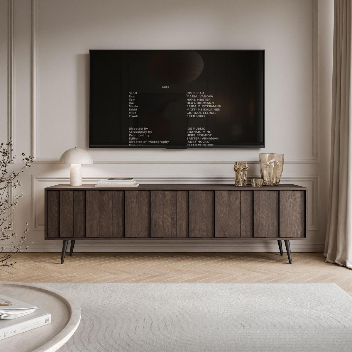TV-SCHRANK ALMA mit LED-Beleuchtung - Eichefarben/Schwarz, Holzwerkstoff (183/54/40cm) - Lookway