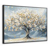 LEINWAND Bilder mit Rahmen - Baum - Winter - Baum des Lebens - Modern - Gold - 70x50 - Goldfarben, Textil (70/50cm) - MuchoWow