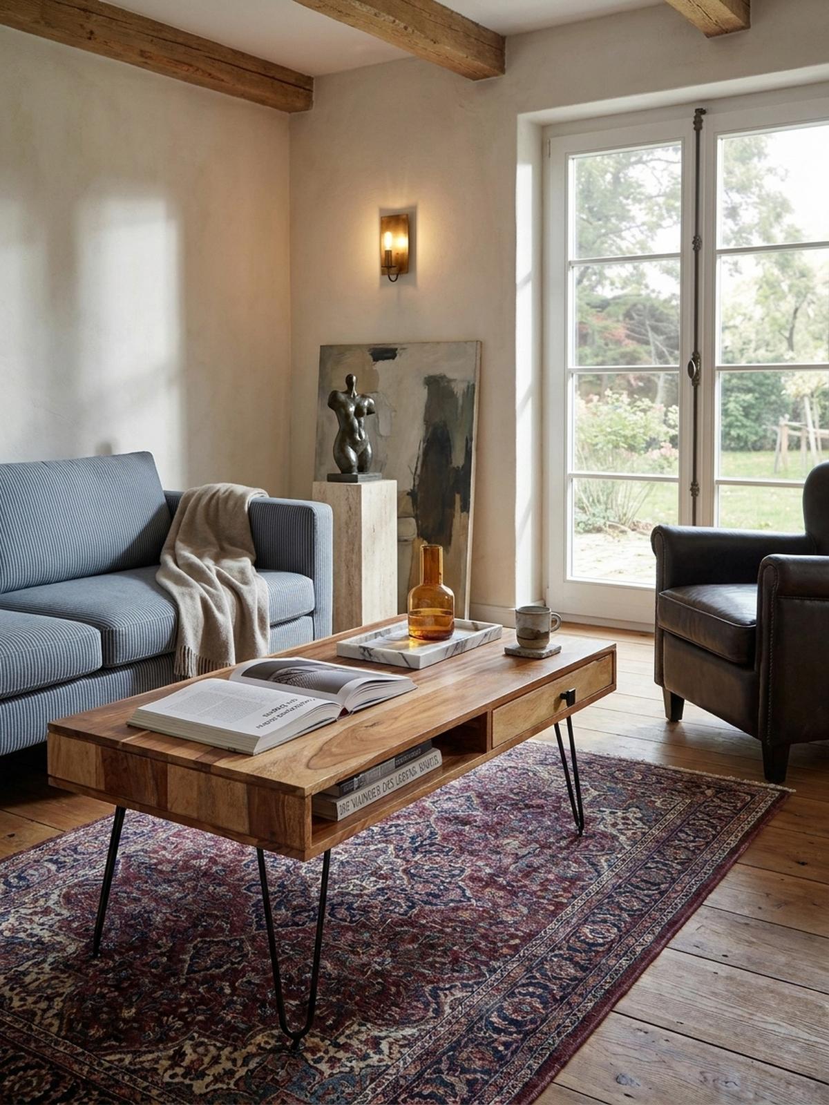 COUCHTISCH BALU mit Schubfächern aus Massivholz und Metallfüßen, leichter Aufbau, Beige 110x60x60 cm - Beige/Schwarz, Holz/Metall (60/110/60cm) - KADIMA DESIGN