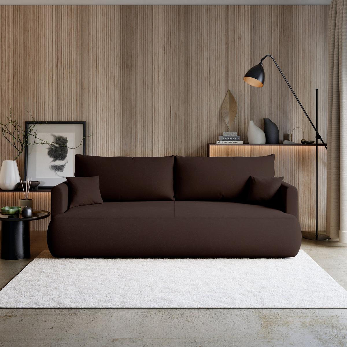 SCHLAFSOFA Ovo Mini Braun Chenille Easy Clean - Schwarz/Braun, Kunststoff/Textil (226/90/97cm) - Selsey
