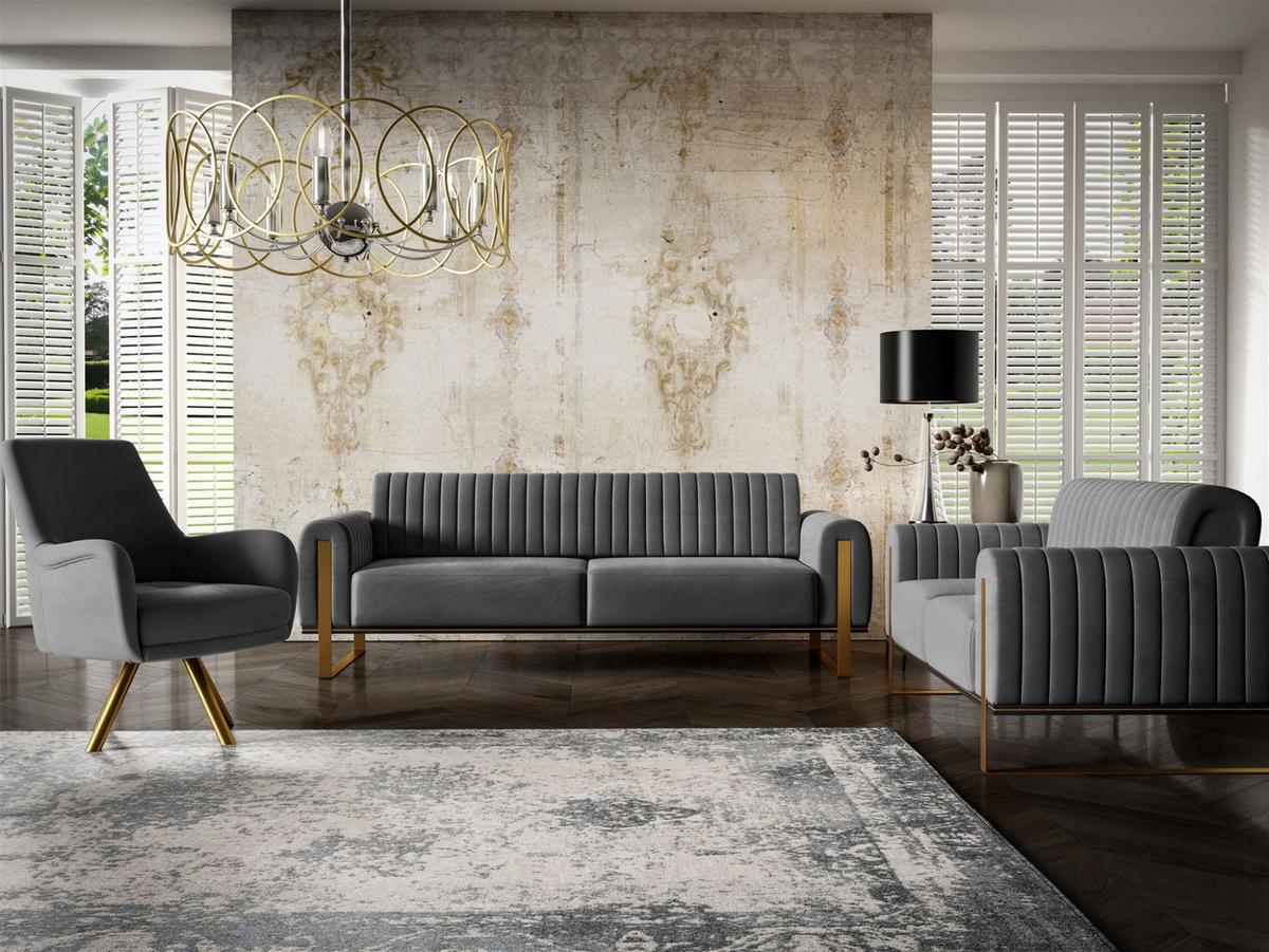 SOFASET Valerie 3-2 Und Drehsessel - Anthrazit, Holzwerkstoff/Textil (228/79/90cm) - Fun Möbel