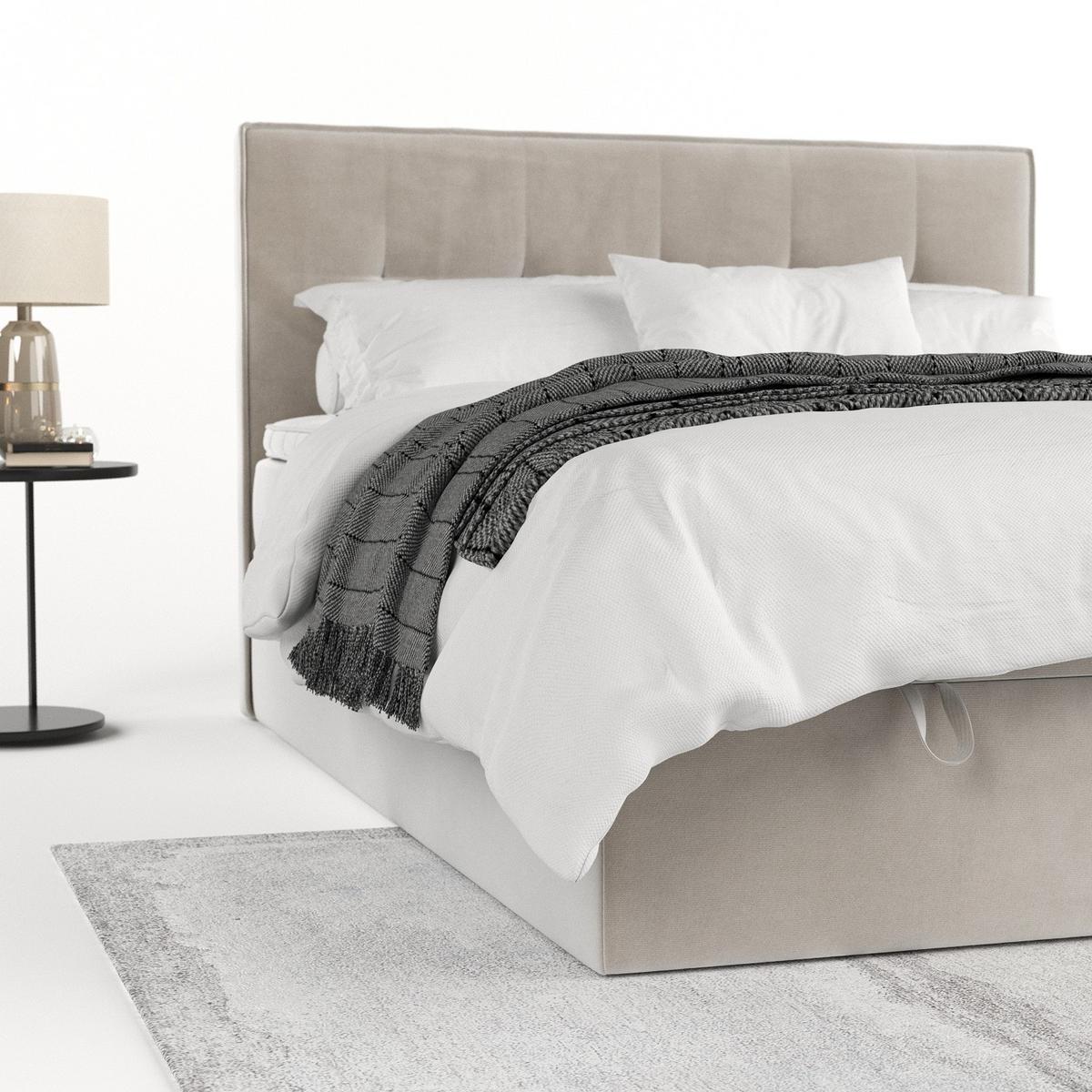 BOXBETT Tivra 160/200 cm Hellbeige im Paros Stoff - Beige/Schwarz, Holz/Holzwerkstoff (160/200cm) - AltaBeds