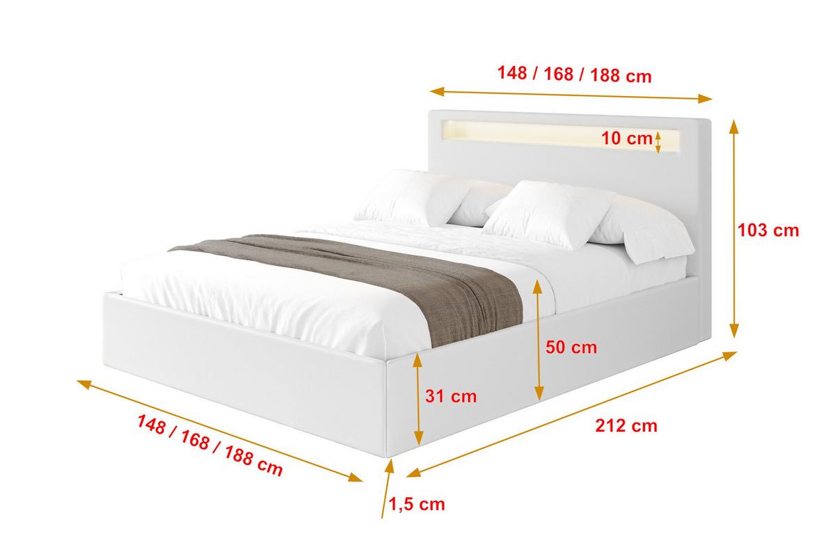 POLSTERBETT mit Bettkasten und Lattenrost, Bett mit Matratze H3/H4 - GOLA 160x200 Weiß - Weiß Hochglanz, Holzwerkstoff/Textil (160/200cm) - ALTDECOR