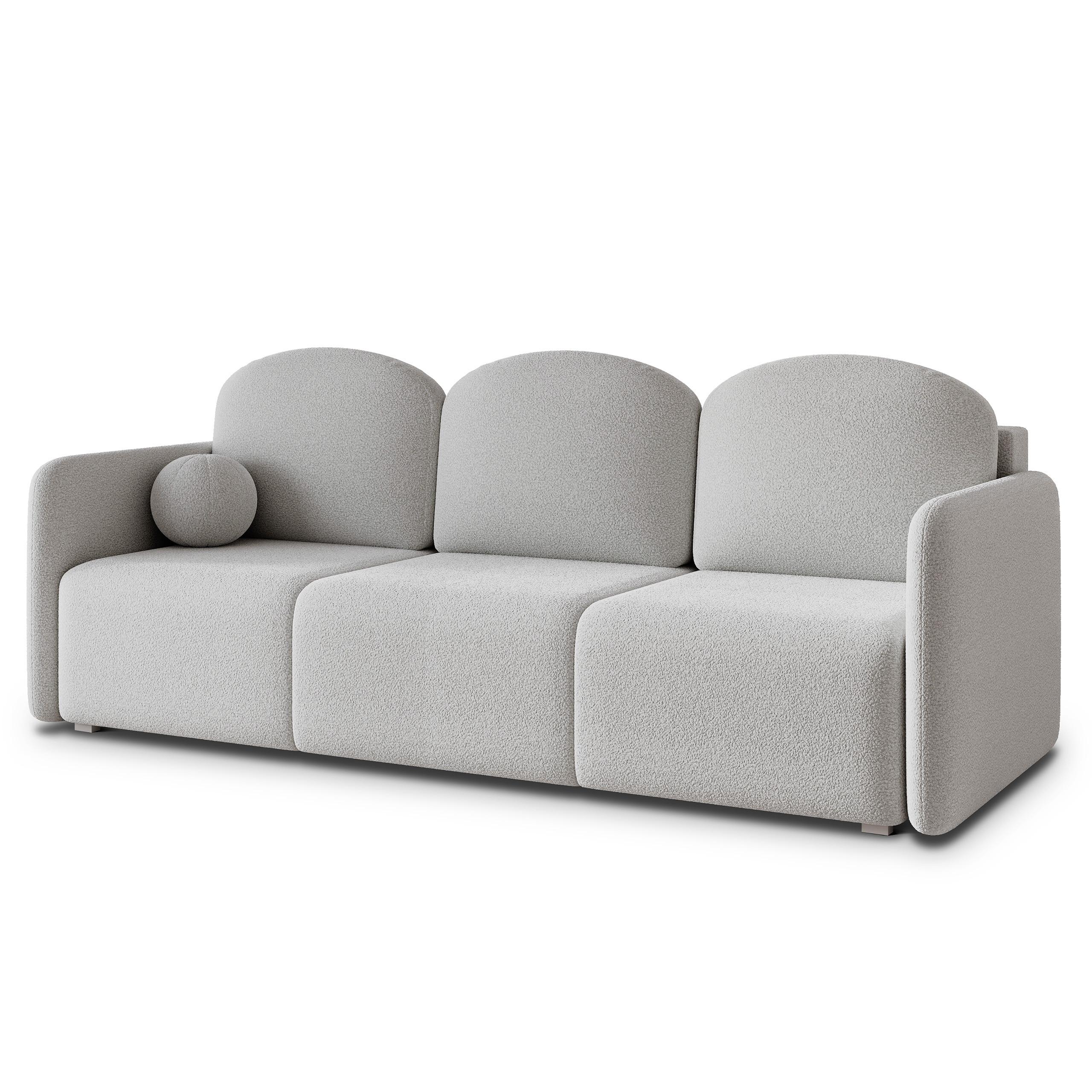 BETTSOFA SUVI III Q Hellgrau Bucle-Stoff mit Schlaffunktion - Hellgrau, Textil (220/85/90cm) - MASSENO