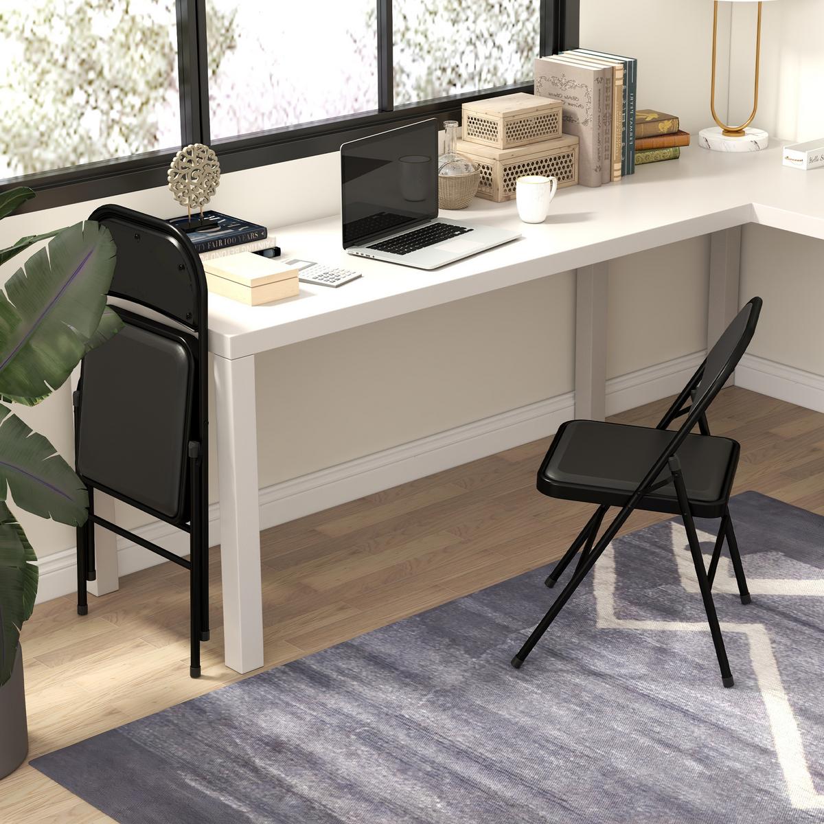 2ER-SET Klappstühle Tragbare Bürostuhl mit Kissen Stahlbeine Kunstleder, Schwarz - Schwarz, Metall (46/78/45cm) - HOMCOM
