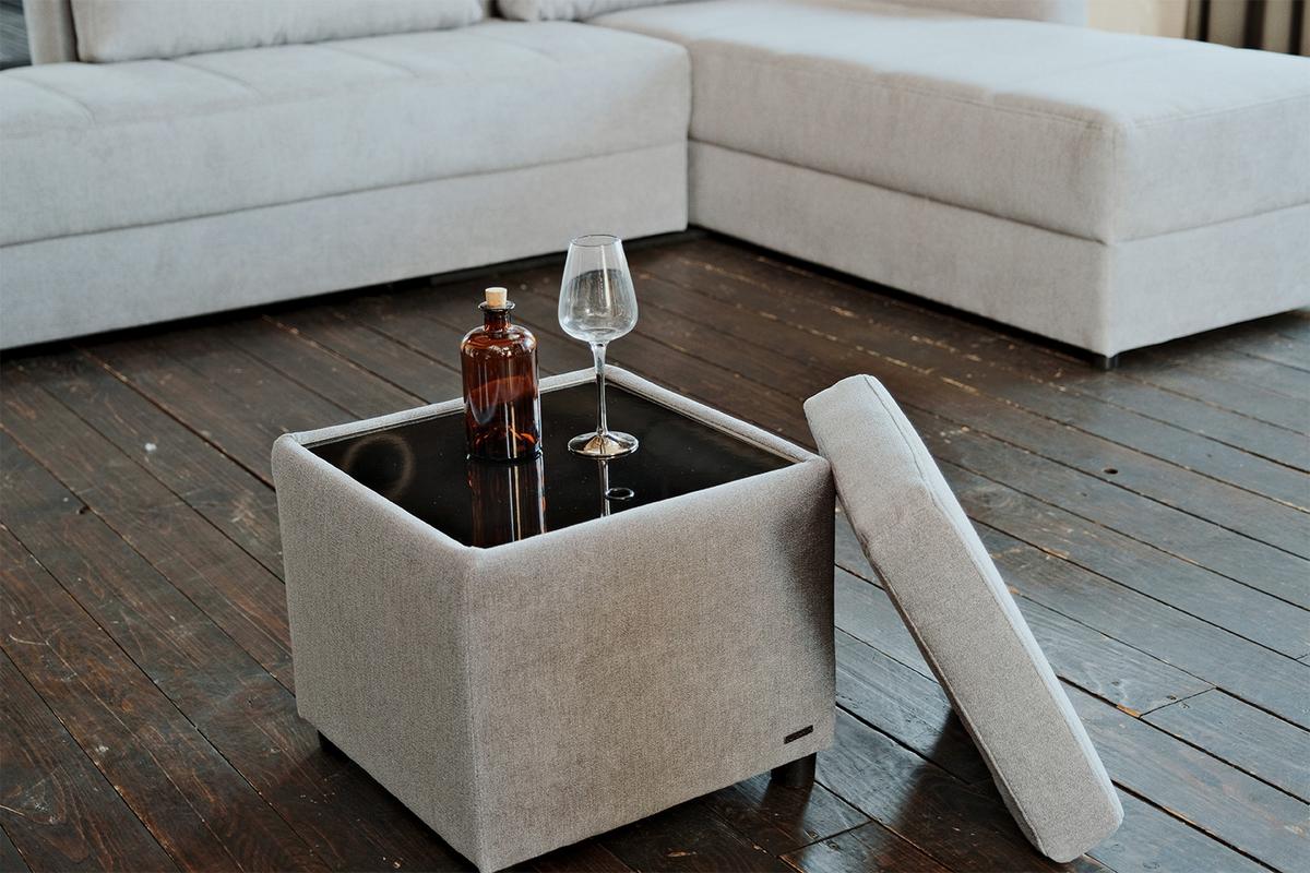 HOCKER IDA Grau Webstoff - Grau, Textil (45/45/45cm) - KAWOLA