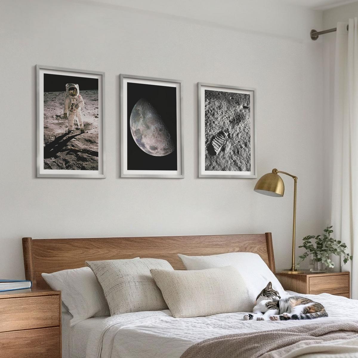 BILDER SET 3er Set - 40x60 cm Silberner Rahmen - Astronautenfoto vom Mond - Silberfarben, Kunststoff (40/60cm) - TULUP