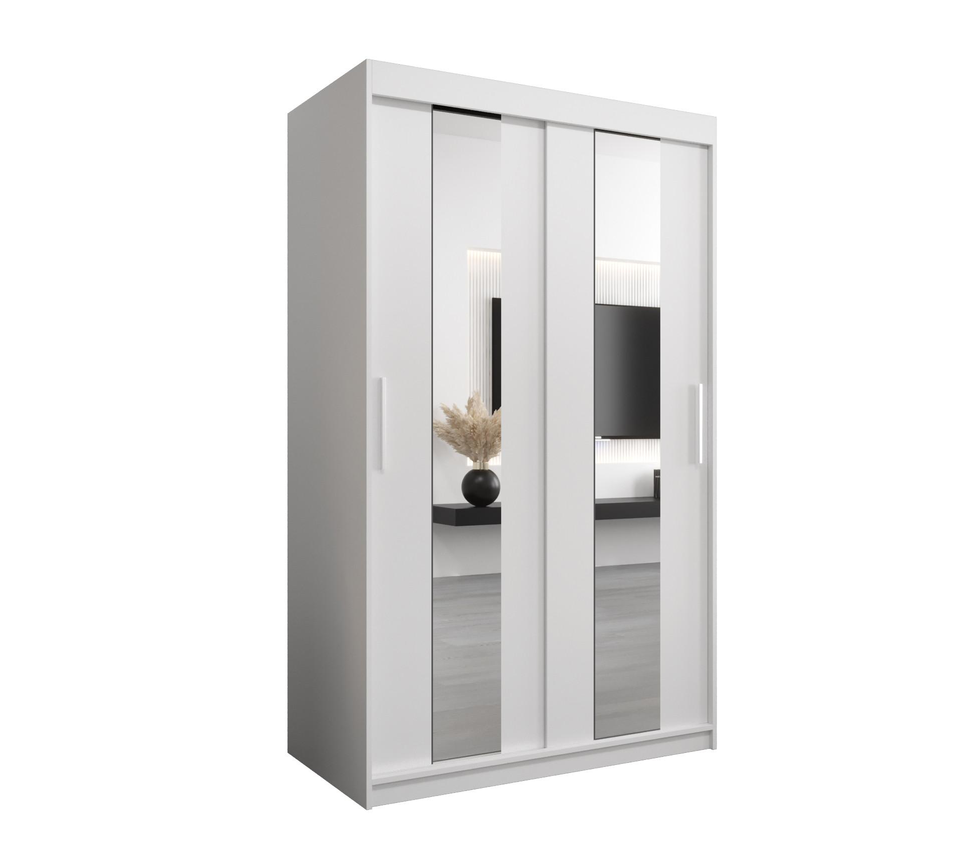 SCHWEBETÜRENSCHRANK 200/120/62 2-türig - Silberfarben/Weiß, Holz/Kunststoff (120/200/62cm) - MÖBEL KRYSPOL