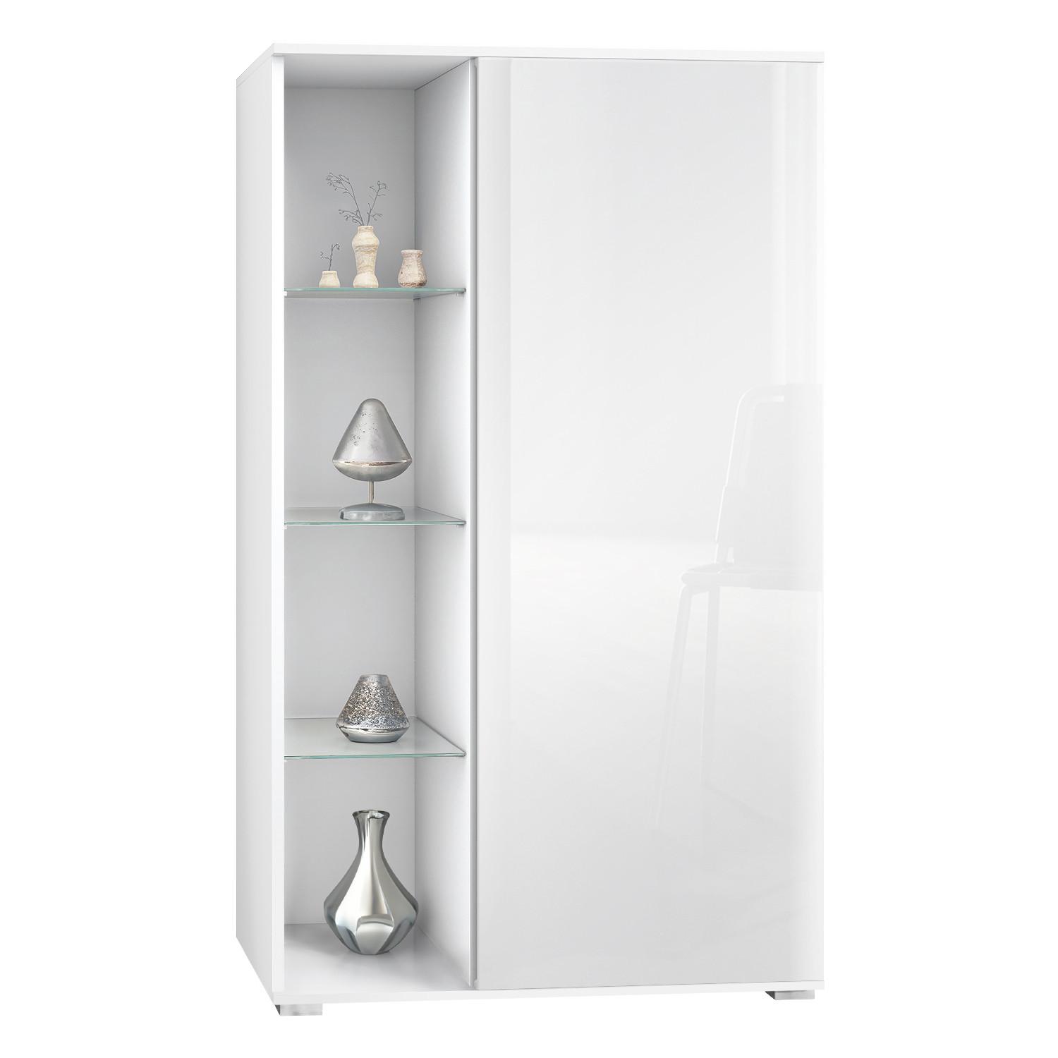 VITRINE Davos Weiß Hochglanz - Weiß Hochglanz, Holzwerkstoff (71.5/134/35cm) - Vladon