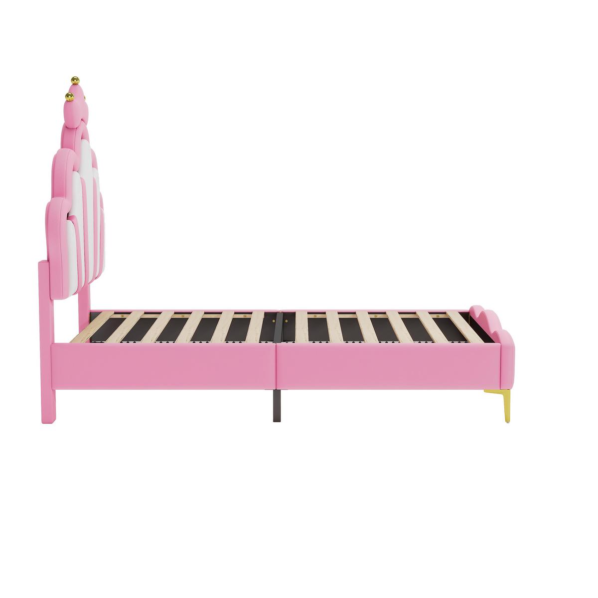 POLSTERBETT pu prinzessinnen design 90x200cm mit led - Pink, Leder (90/200cm) - Urban Meuble