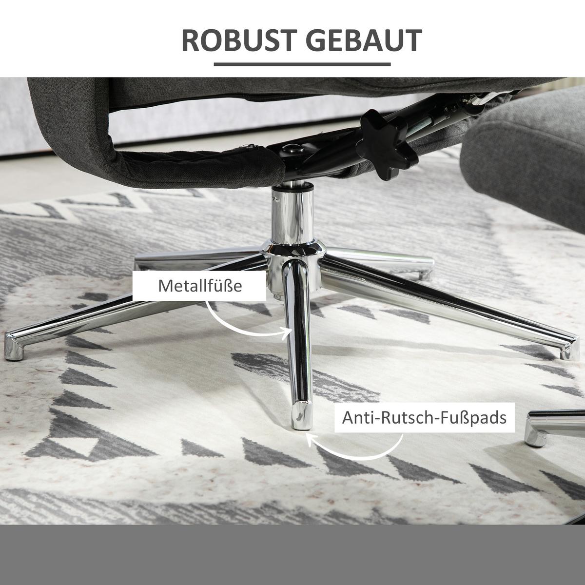 RELAXSESSEL mit Hocker, Gepolstert Fernsehsessel mit Liegefunktion, Liegesessel - Dunkelgrau, Kunststoff (78/106/85cm) - HOMCOM