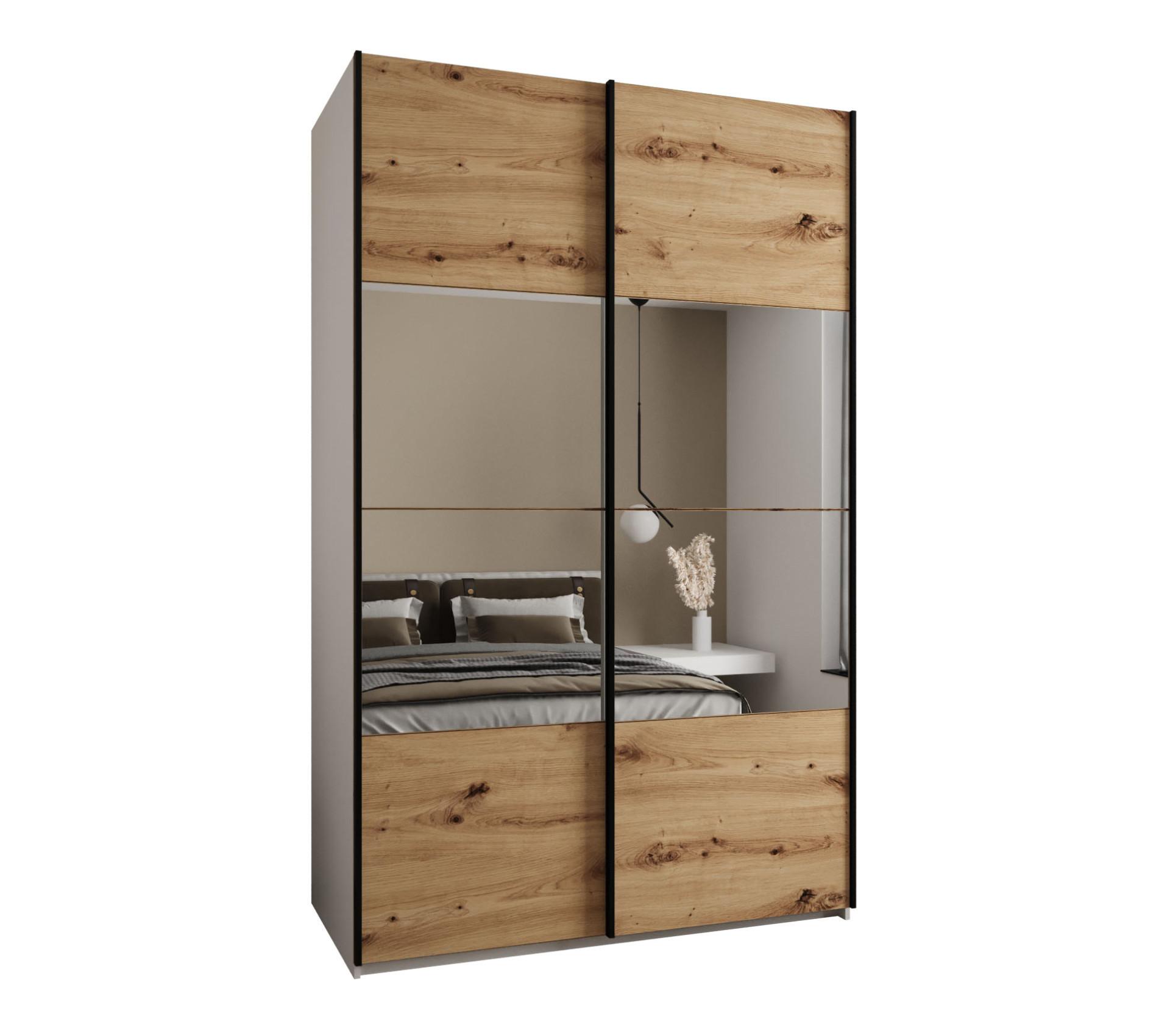 SCHWEBETÜRENSCHRANK 245,5/150/64 2-türig - Schwarz/Eiche Artisan, Holz/Metall (150/245/64cm) - Abiks Möbel
