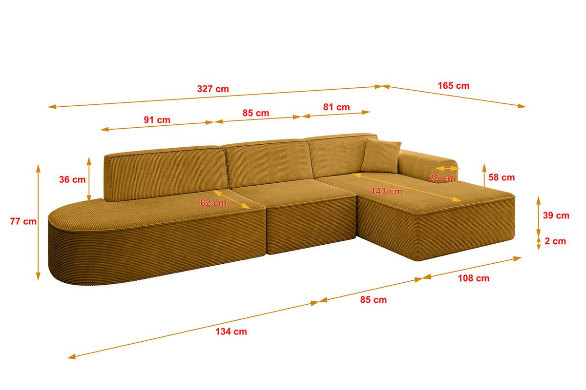 ECKSOFA Ottomane Rechts IREA-L2-v3 - 327x165x77 cm Senfgelb - Grün, Holzwerkstoff/Textil (327/165cm) - ALTDECOR