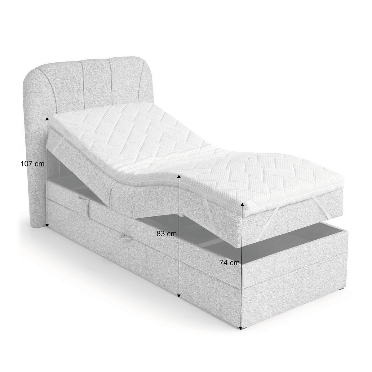 BOXSPRINGBETT Romeo, Einzelbett mit elektrischer Matratzenverstellung, 90x200 cm, Hellgrau - Hellgrau, Textil (90/200cm) - Beautysofa