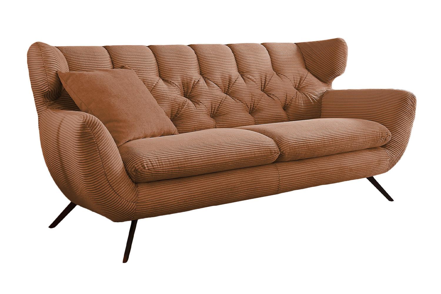 SOFA CHARME Braun Cord - Schwarz/Braun, Textil/Metall (225/94/95cm) - KAWOLA