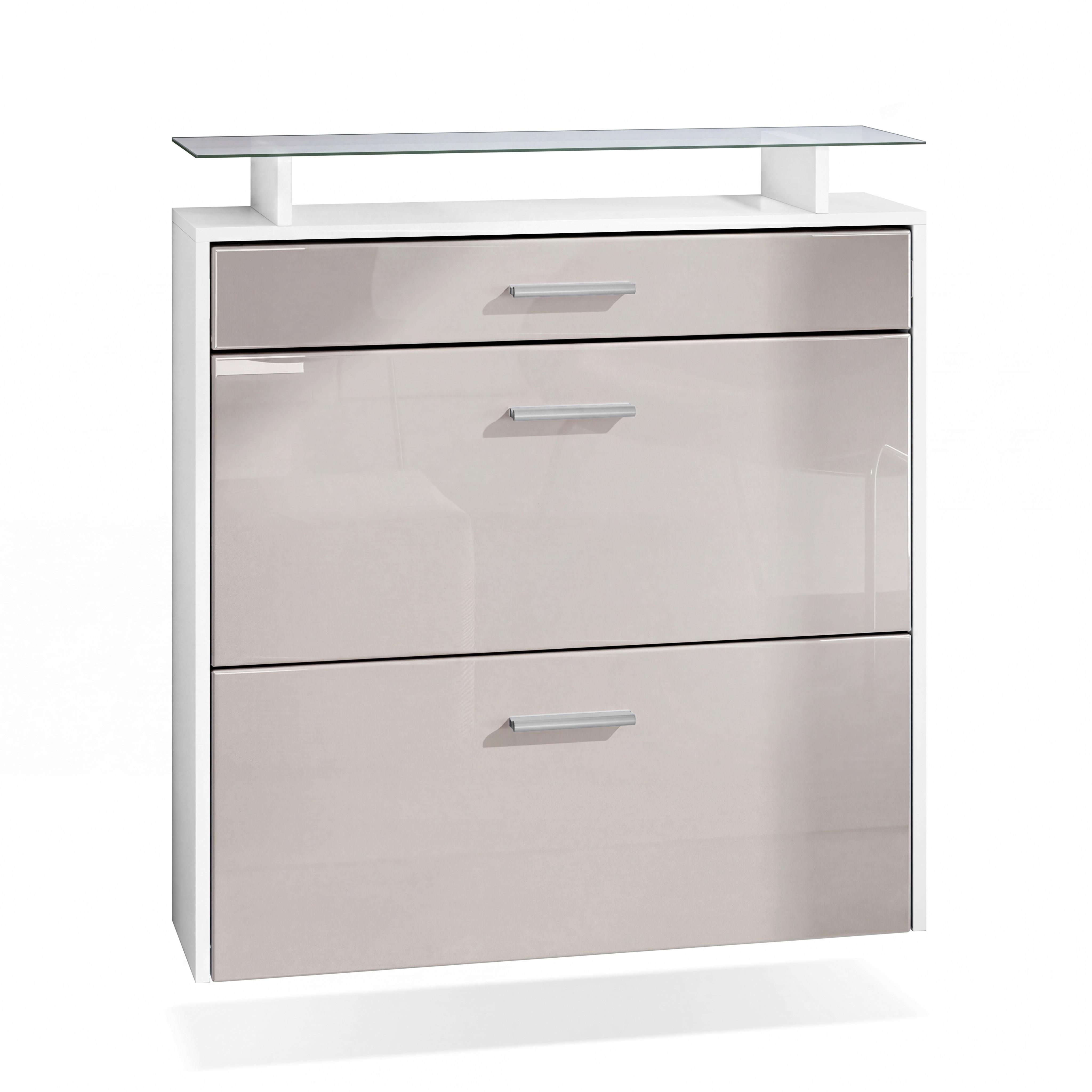 SCHUHSCHRANK Malea Front in Sandgrau Hochglanz - Sandfarben, Holzwerkstoff (89/96/23cm) - Vladon