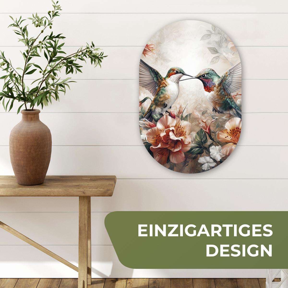WANDBILD Kolibri - Vögel - Blumen - Natur Deko Wohnzimmer 40x60 cm - Altrosa, Kunststoff (40/60cm) - MuchoWow