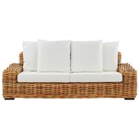 GARTENSOFA 3-Sitzer Rattan natürlich Auflagen cremeweiß Forli - Beige/Naturfarben, Naturmaterialien (218/67/94cm) - Beliani